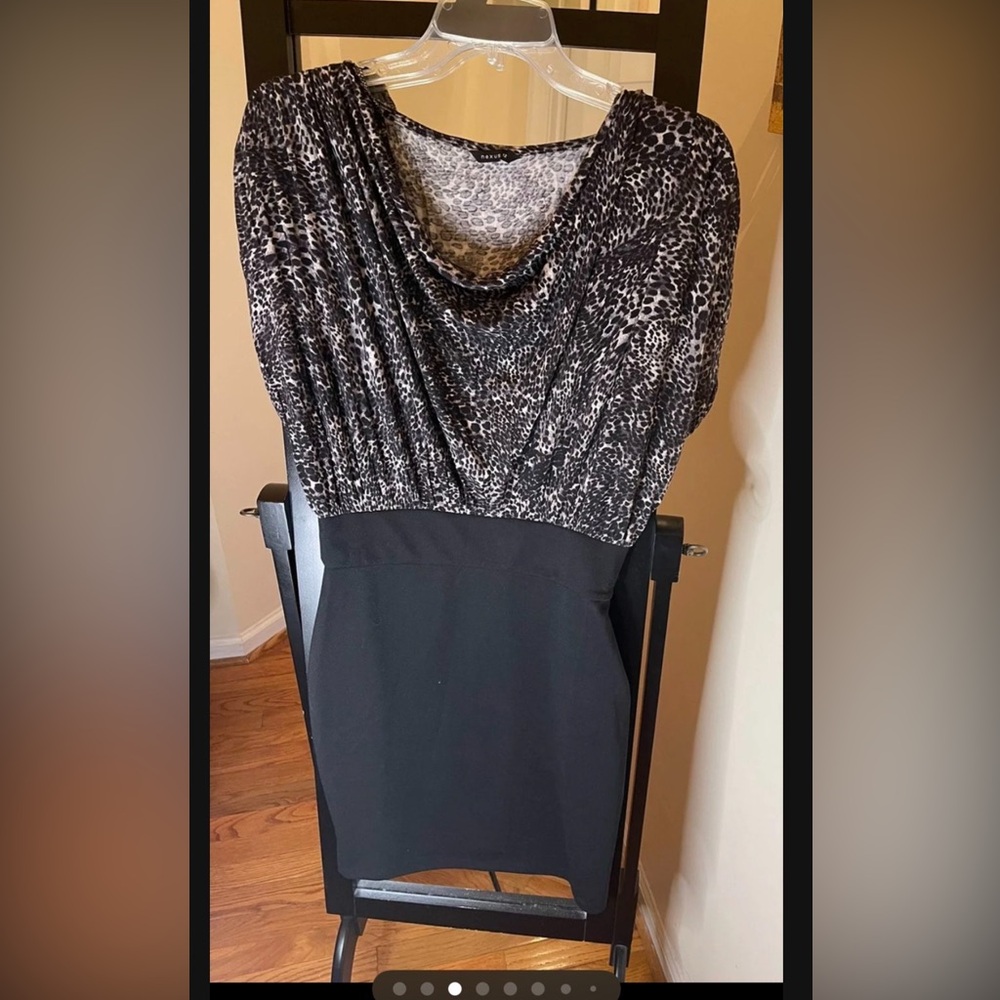 Chic Black and Animal Print Mini Dress for Women good for M size